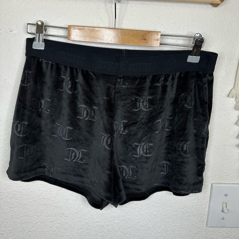Juicy Couture Black Soft Velour Shorts with Logo Pattern Large